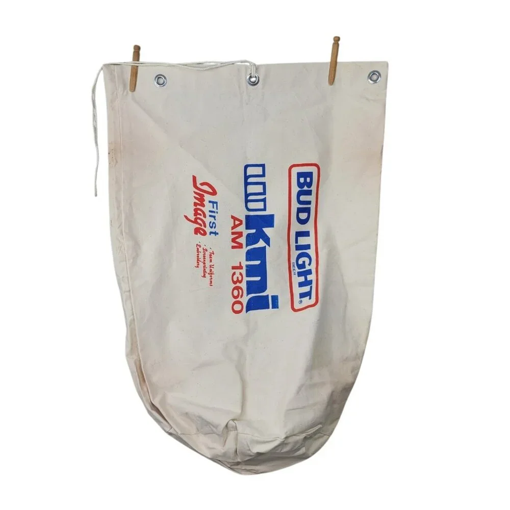 Vintage Bud Light Promo Duffel Bag Large Canvas Advertising 80s Kmi AM Radio